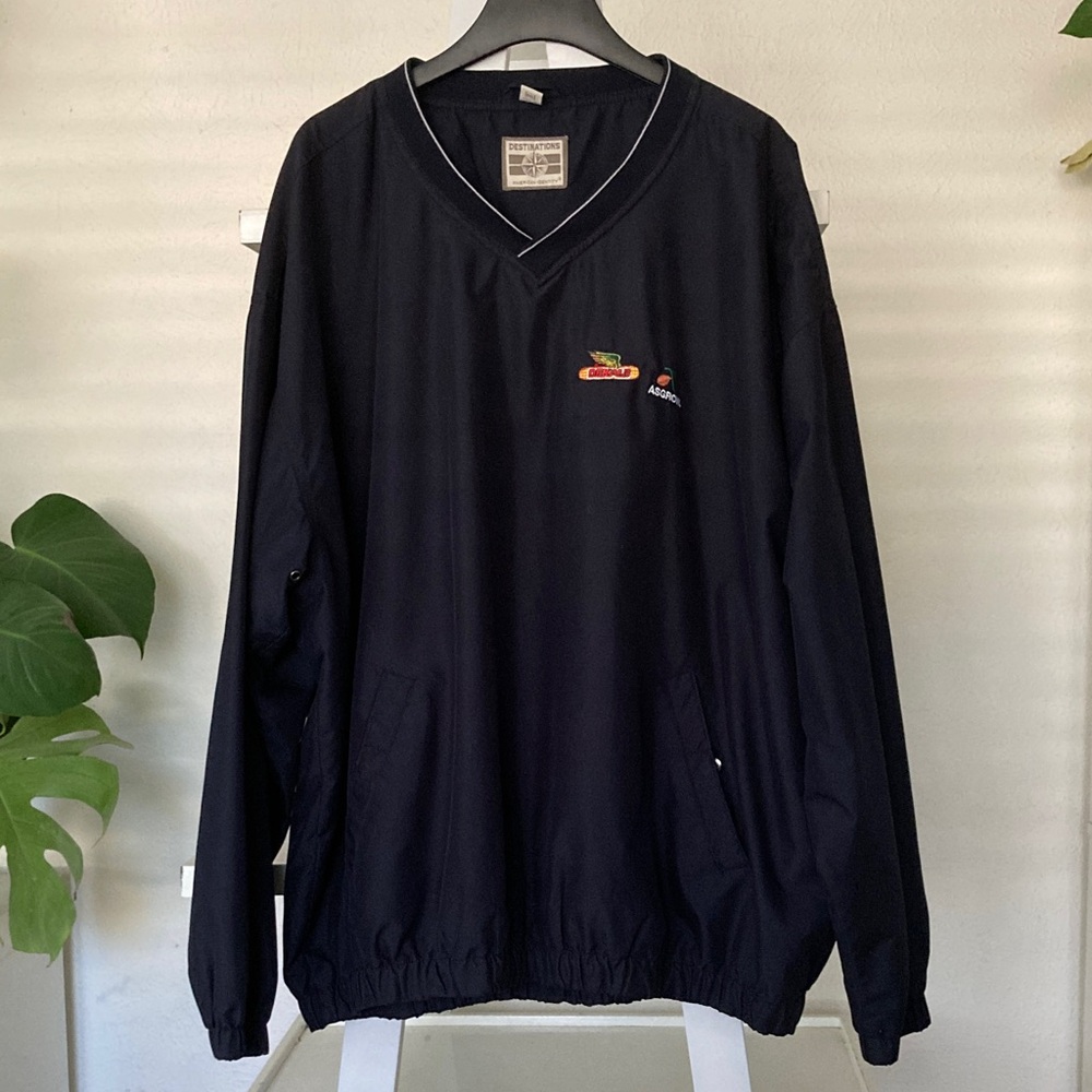Navy men's pullover windbreaker with Dekalb Asgrow logos embroidered XXL
